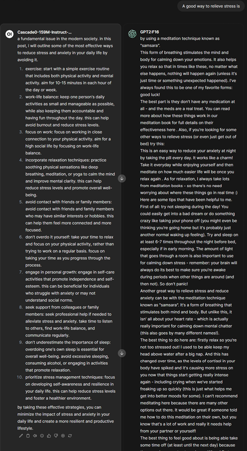 GPT2 vs Cascade0 Example